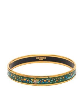 Hermes Enamel PM Cloisonne Bangle Gold Green Plated 1- Bracelet
